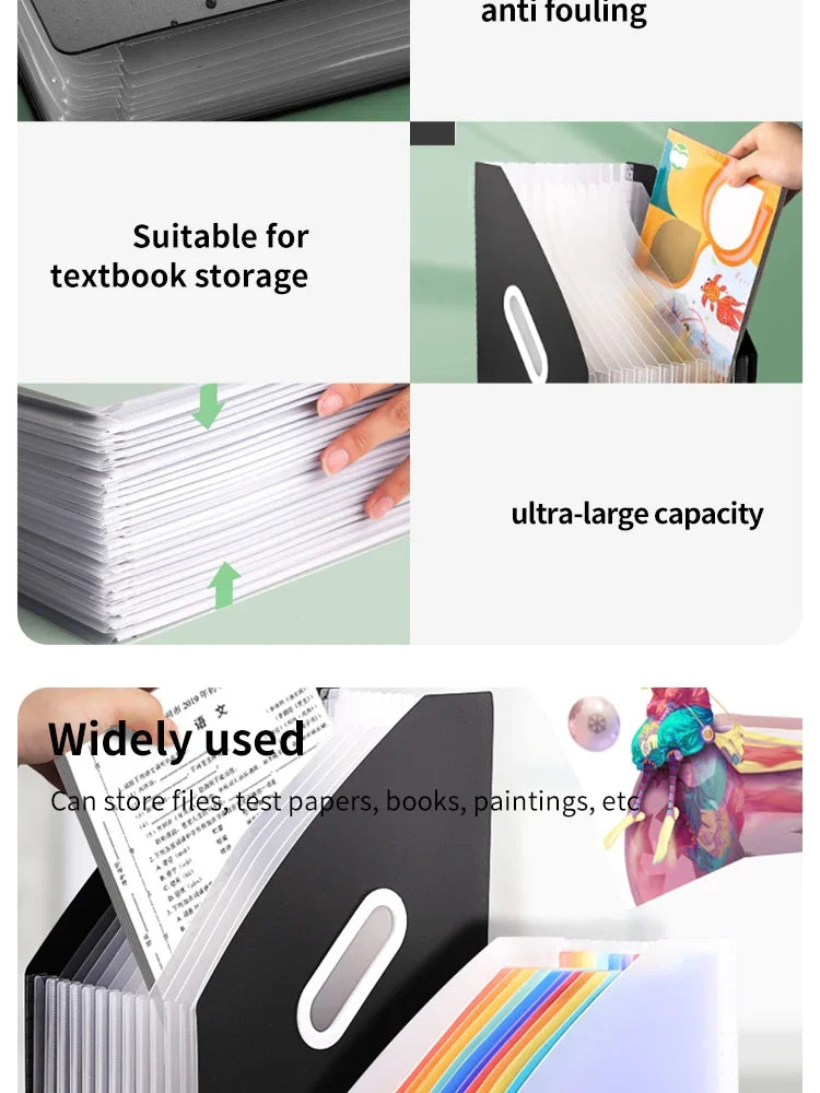 13 Grid Vertical Portable Expandable Accordion Bag Multi-Layer Paper Storage Bag Student Special Office Folder for File Stora