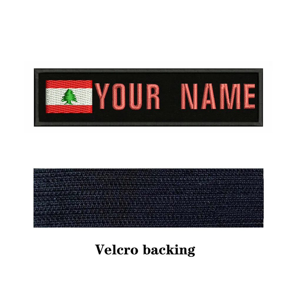 Lebanese Flag Lebanon 10X2.5cm Embroidery Custom Name Text Patch Stripes Badge Iron On Or  Patches