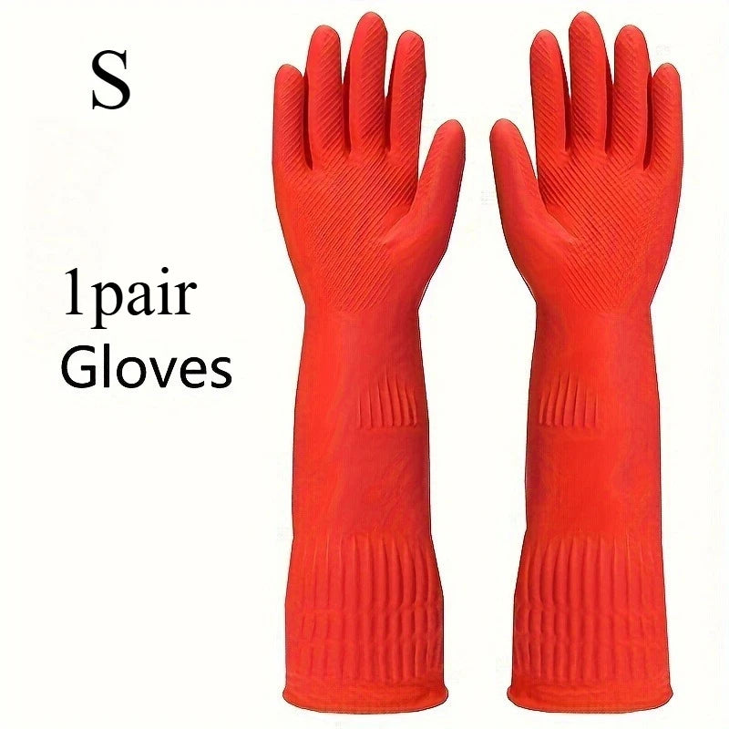 1pair Latex dishwashing gloves, extended and thickened rubber cleaning gloves for kitchen housework, car washing,