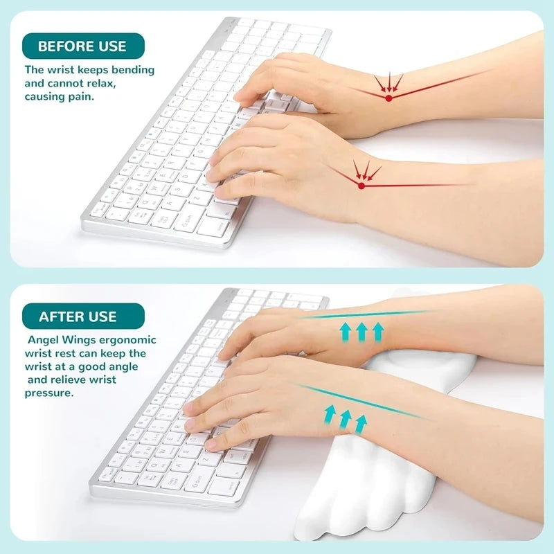 Keyboard Mouse Wrist Rest Angel Wing Memory Foam Mouse Pad Set Wrist Support Ergonomic Non-Slip for Computer Laptop Easy Typing