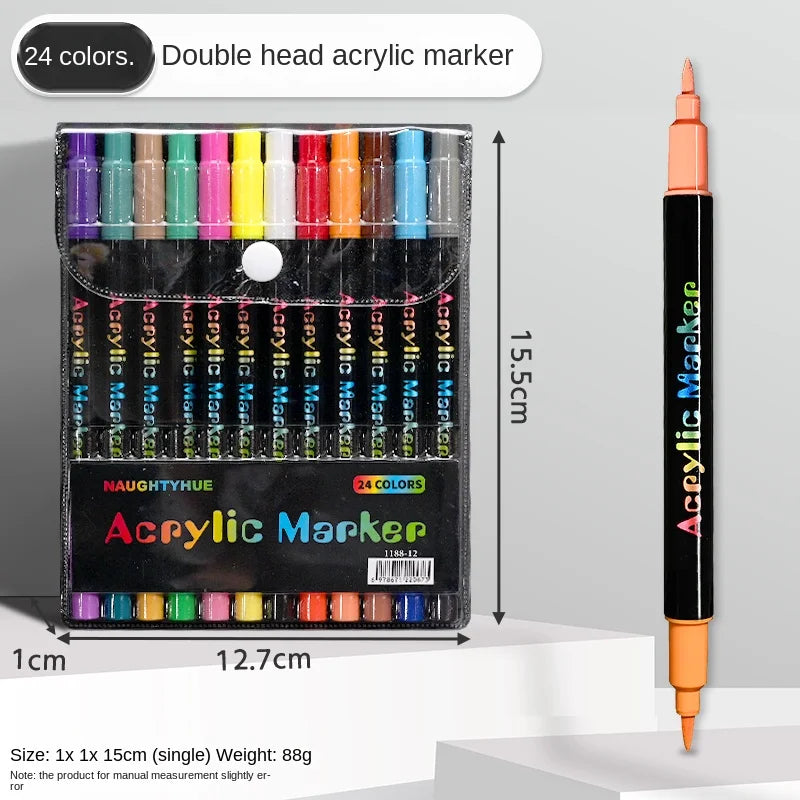 Professional Art Use 24-120Colors Acrylic Paint Markers, Dual-Tip Fine and Brush Tip Pens, Suitable for Stone, Wood, Calligraphy