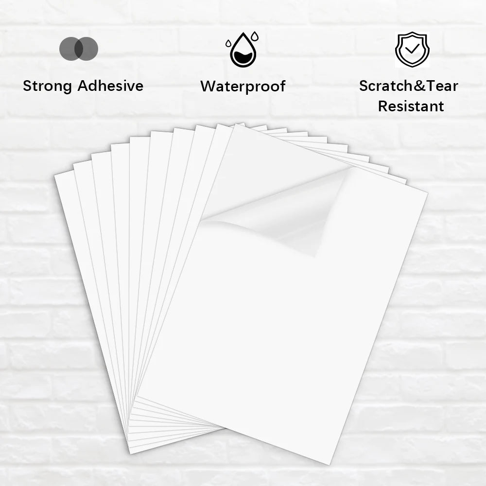 100% Transparent Printable Vinyl Sticker Paper Self-adhesive 10 Sheets A4 Glossy White Copy Paper DIY Labels for Inkjet Printer