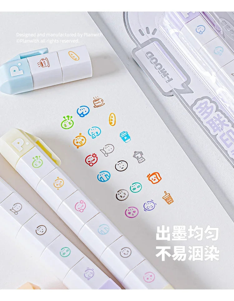 Cute Multi-link Mood Stamp Set – Kawaii INS Style Journal Diary Stamps, Scrapbooking Supplies for Planners Crafting, Creative Marking Tools for Teens Girls