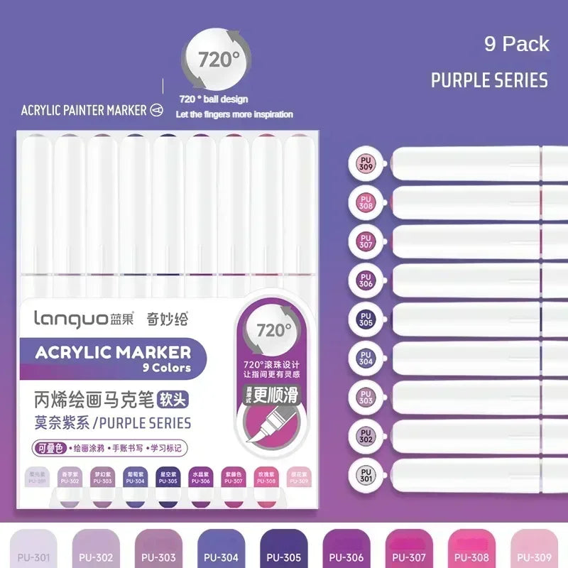 LANGUO 240/9 Colors Acrylic Color Markers Direct Liquid Paint Marker Pen DIY Drawing with Storage Box School Supplies Stationery