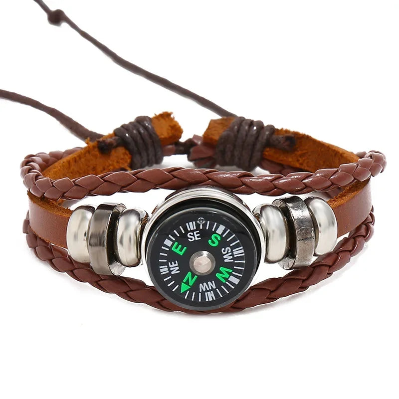 Tactical Wrist Compass Outdoor Camping Tool Survival Adventure Hiking Tourism Equipment Fishing Hunting PU Woven Wristband Gear