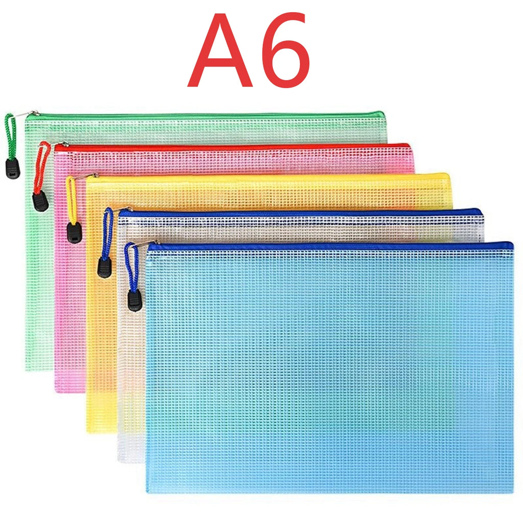 5PCS Stationery Storage Folder File Mesh Zipper Pouch A4/A5/A6 Document Bag Zip File Folders School Office Supplies