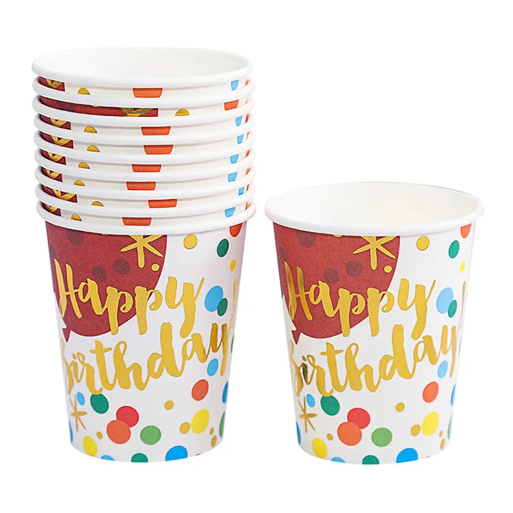 Pink Blue Stripe Dot Disposable Tableware Sets Paper Cups Plate Straws Fork Disposable Sets Wedding Birthday Party Decorations