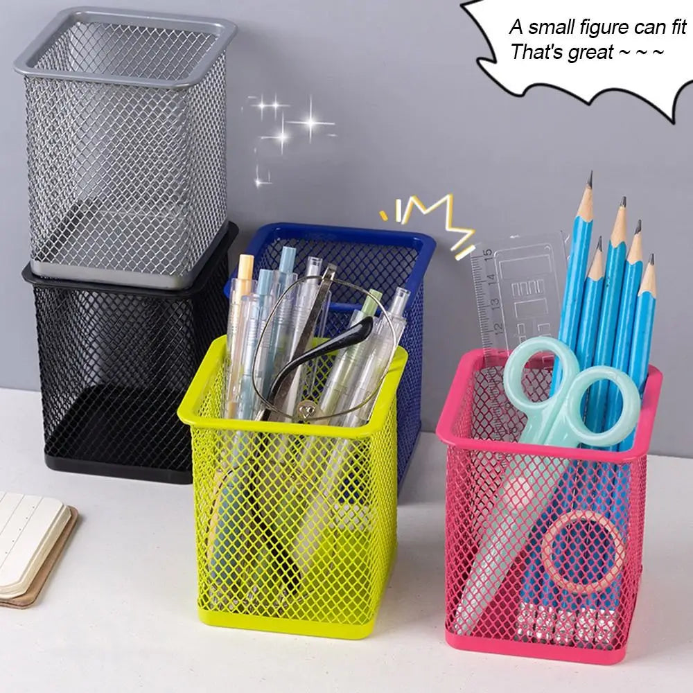 Multifunction Round/Square Mesh Pen Pot Multicolor Pen Holder Desk Tidy Stationery Organiser Pencil Storage Stationery Organiser