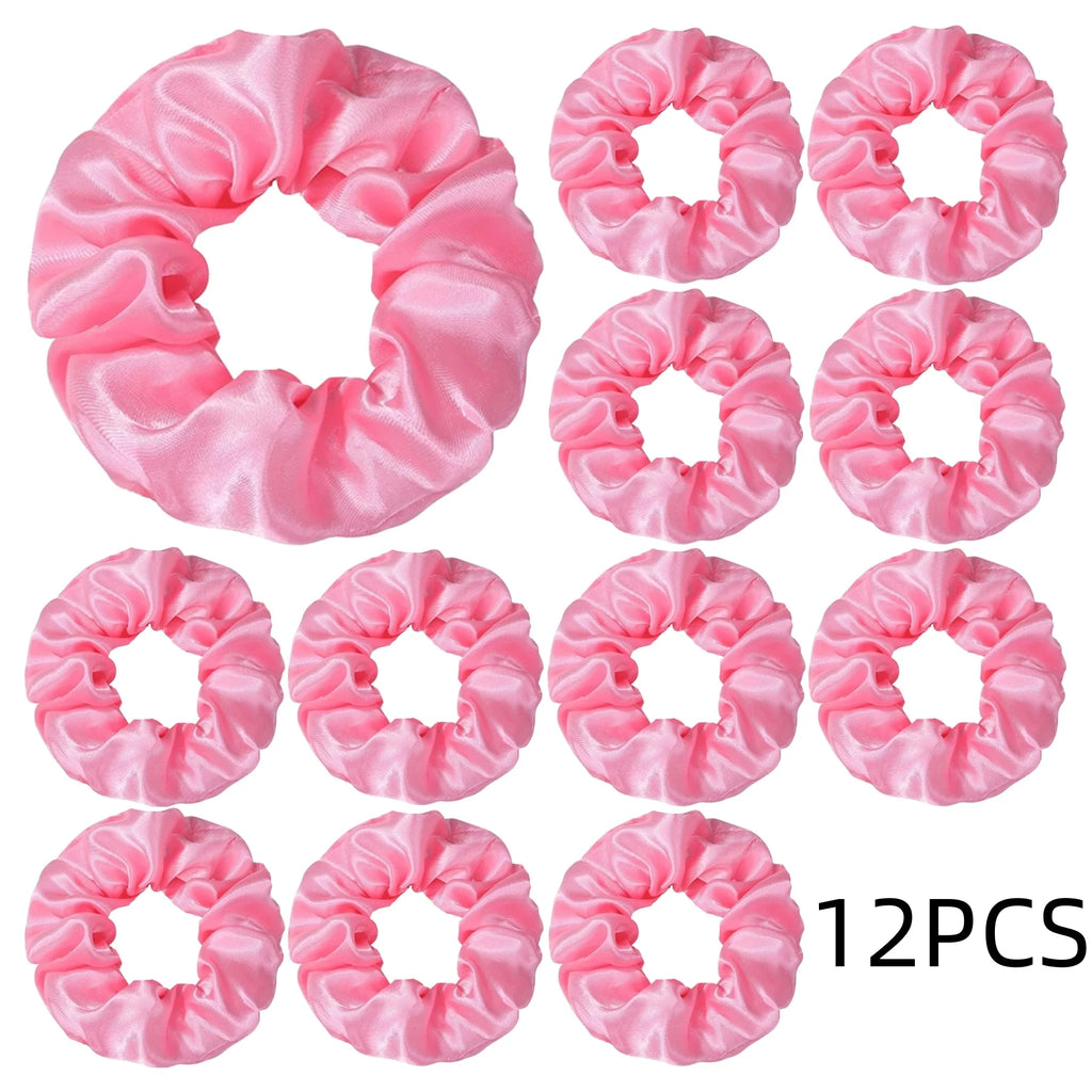 12/8pcs Premium Satin Large Intestine Hair Bands for Women Hundreds of Fabric Rubber Bands Hair Accessories