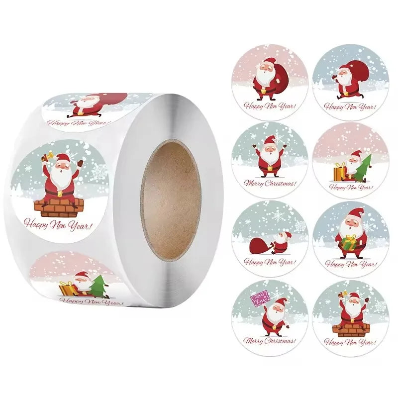 100-500PCS Merry Christmas Stickers Small Stickers for Rolling Sticker Pack Roll Packing Labels