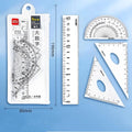 DELI Transparent Geometry Set 4 PCS Math Drawing Tools with Ruler Protractor Triangle Easy Read Measurement for Students School