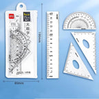 DELI Transparent Geometry Set 4 PCS Math Drawing Tools with Ruler Protractor Triangle Easy Read Measurement for Students School