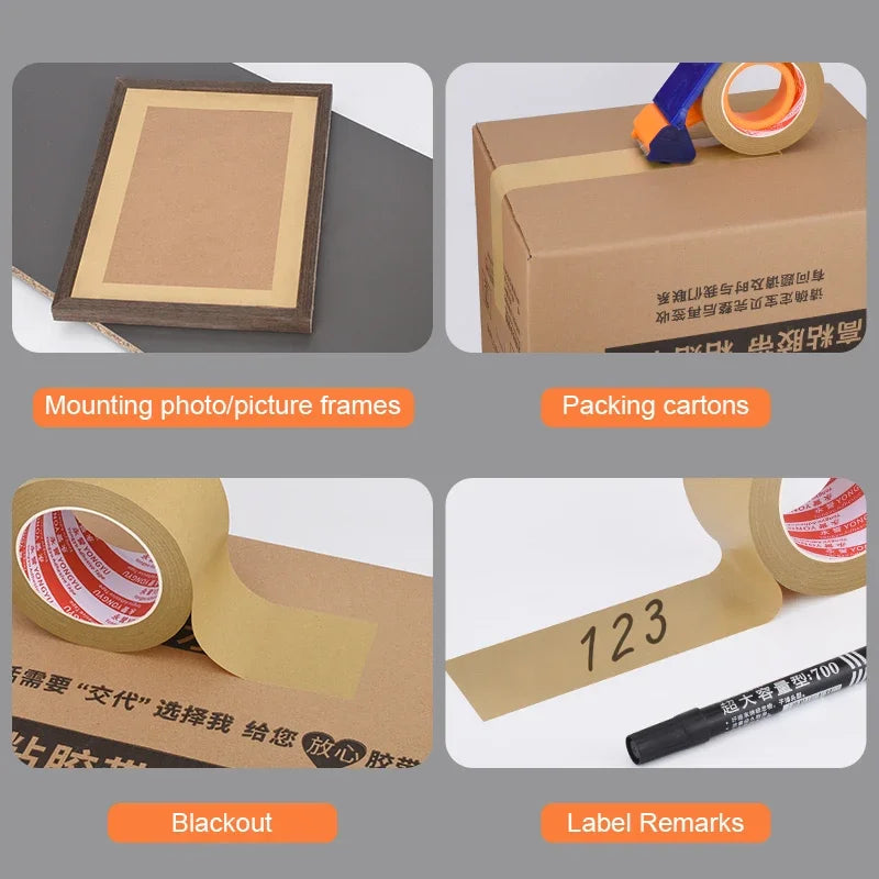 23M Biodegradable Eco Friendly Kraft Paper Tape Brown Wet Water Activated Reinforced Gummed Adhesive Tape for Painting Fixed