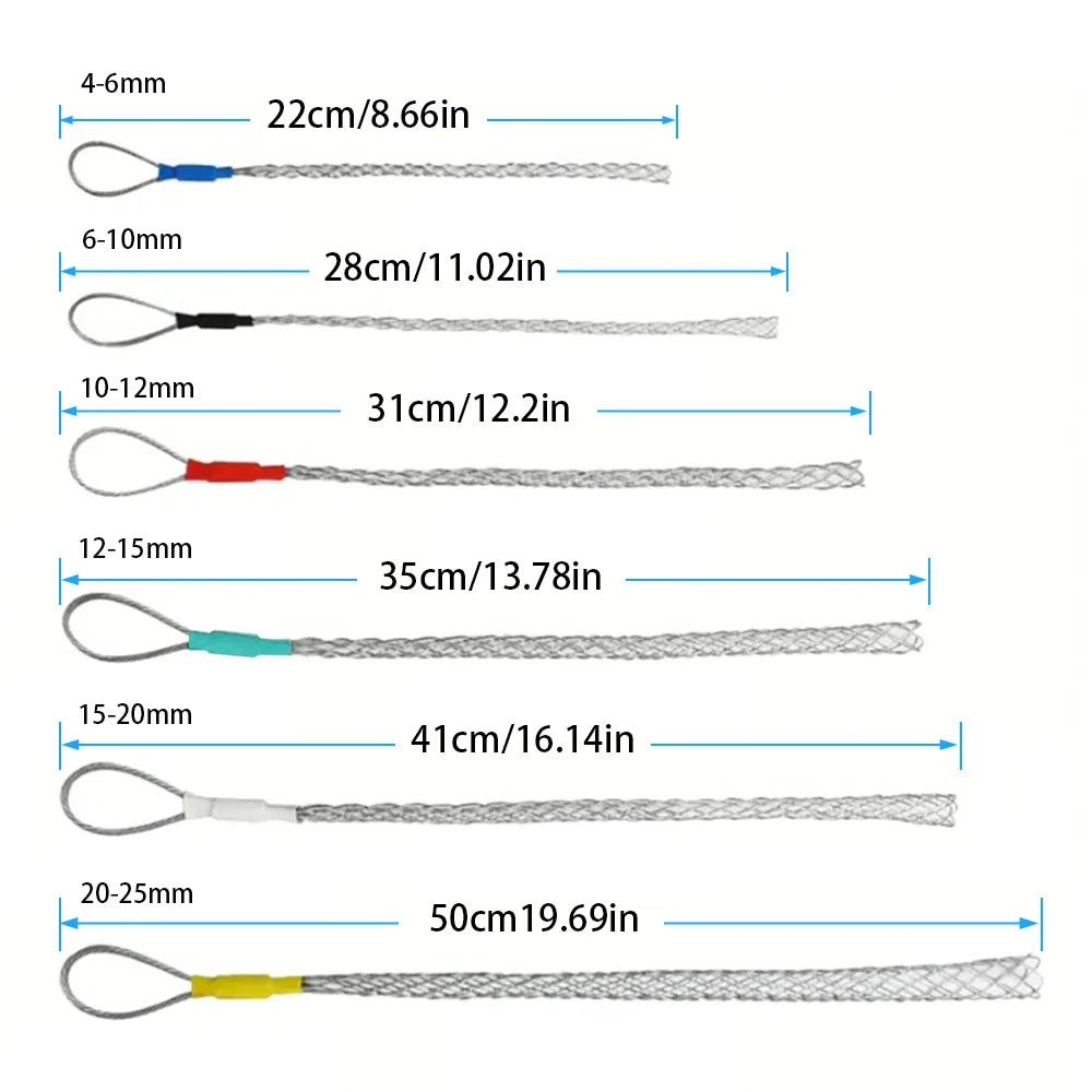 6 Colors Cable Puller Wire Grip Galvanizing Metal Cable Pulling Socks Mesh Puller Antislip Pipe Conduit Pull Net Cover 4-25mm