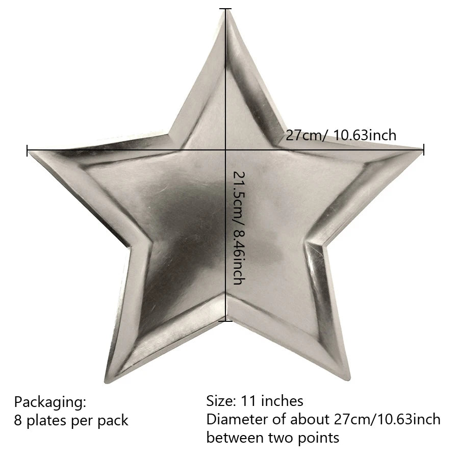 8Pcs Star Paper Plates Party Decoration Disposable Tableware for Dinner Cakes Birthday Wedding Party Supplies
