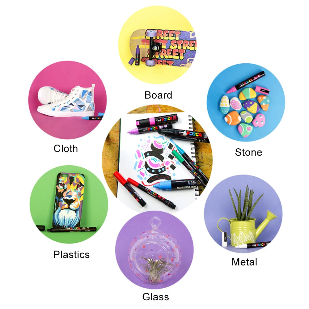 1pcs Japan UNI POSCA Markers PC-1M/3M/5M Acrylic Graffiti Pen Waterproof DIY Stackable Color Art Painting School Supplies
