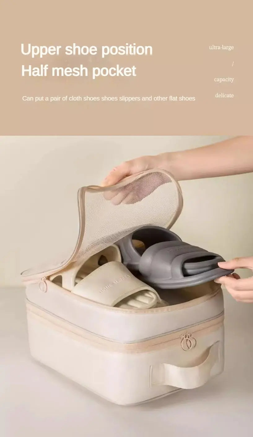 Travel Shoe Bag Storage Bag Washed Diagonal Breathable Mesh Multiple Pairs of Shoes Portable Shoe Box for Business Trips