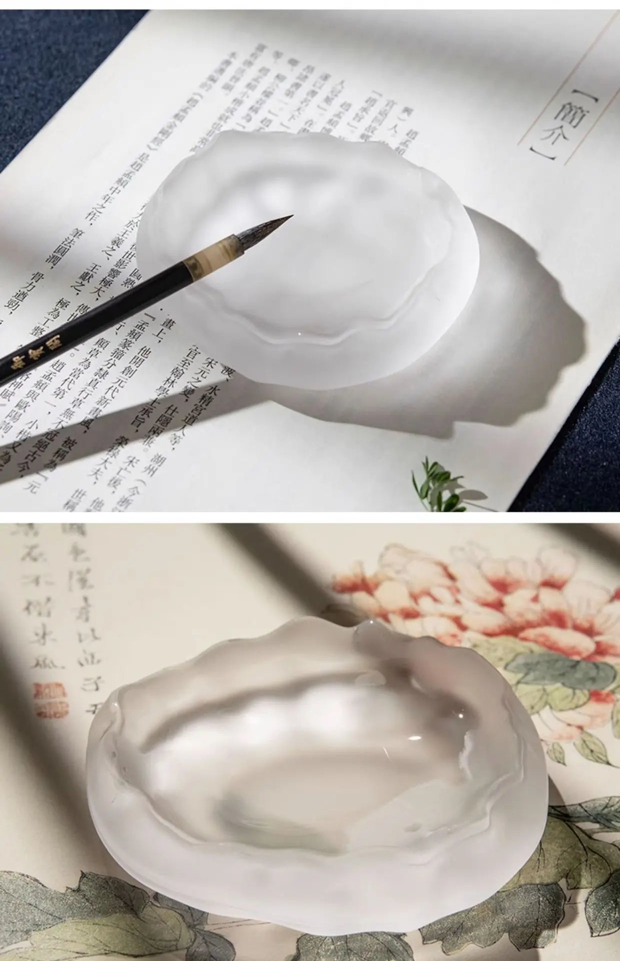 Frosted Glass Ink Dish Ink Stone Brush Rest Multi-purpose Ink Plate for Calligraphy Painting Art Decor Gift
