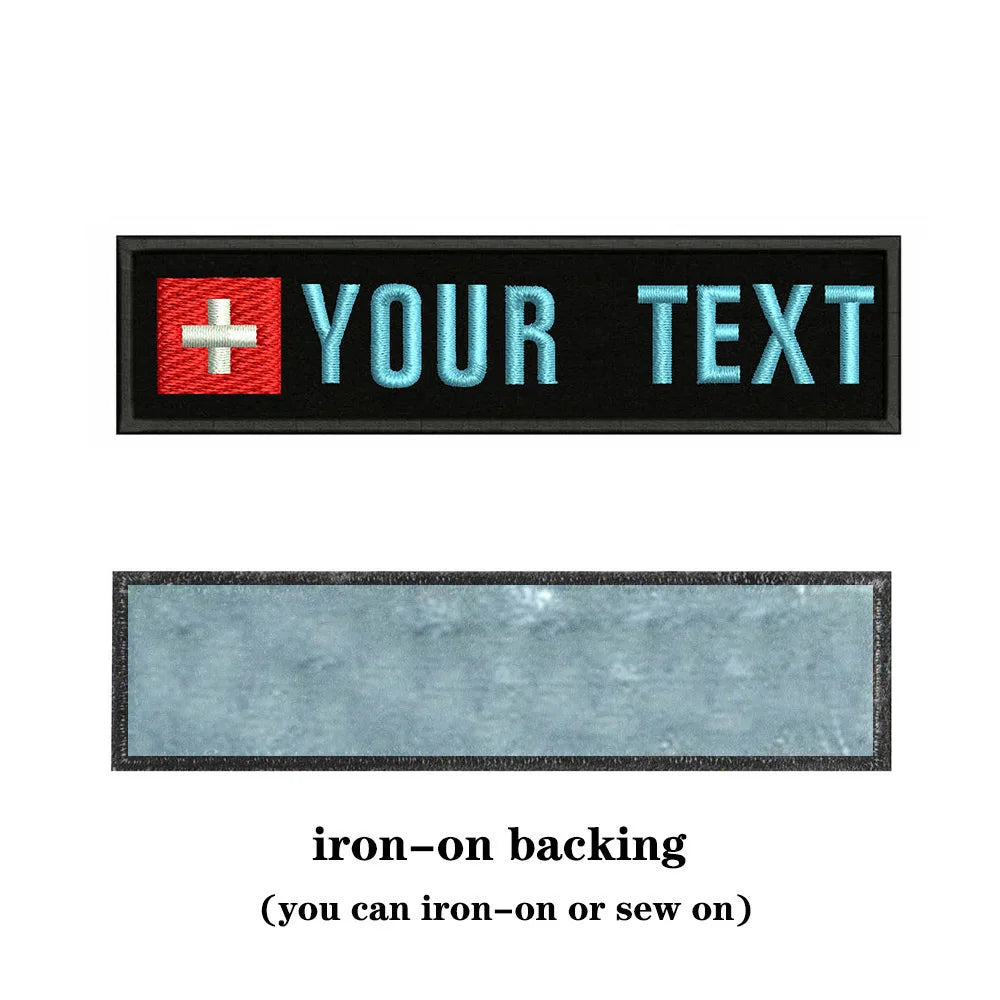 Swiss Flag Switzerland 10X2.5cm Embroidery Custom Name Text Patch Stripes Badge Iron On Or  Patches