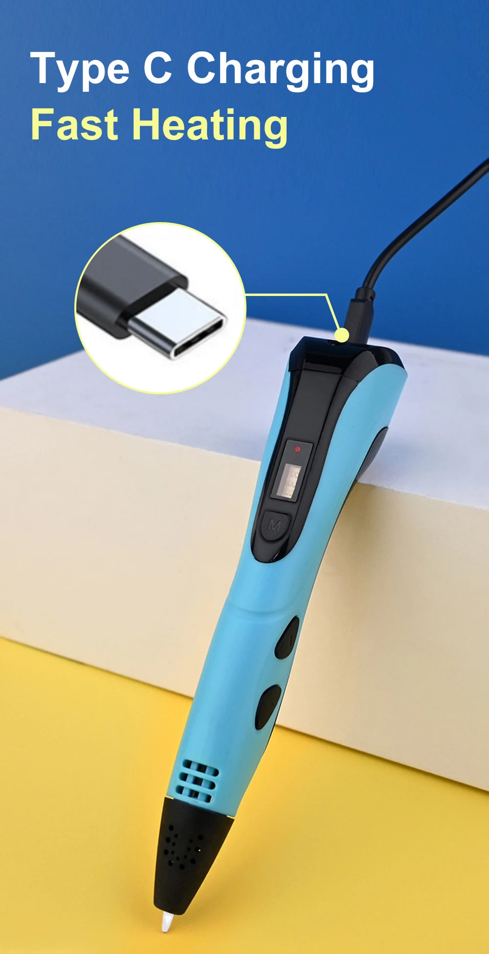 3d Pen for kids Creatived Toy DIY 3D Printing Pen Type-C Rechargeable 3D Pens Set with 200M PLA Filament for Children Gift