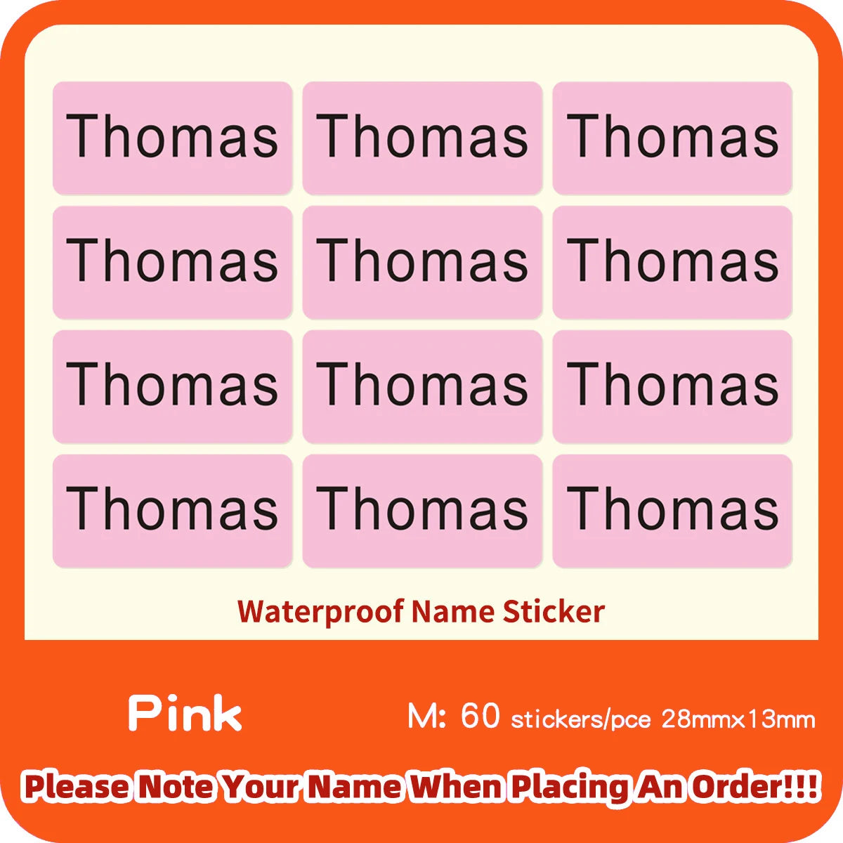 3Size Pink Sticker Custom Personal Name Stickers Personalized Waterproof Tag Label For Scrapbook School Stationery Water Bottle