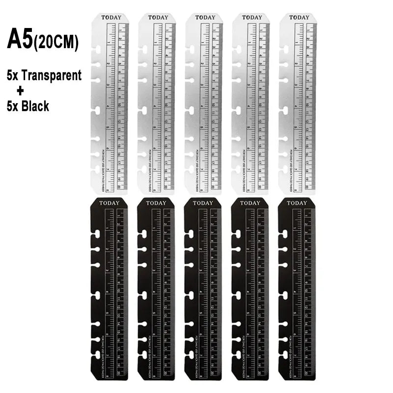 A5 A6 Transparent Black Frosted Bookmark Ruler For 6 Hole Loose Leaf Binder Notebook Planner Agenda Index Ruler Flexible Measure