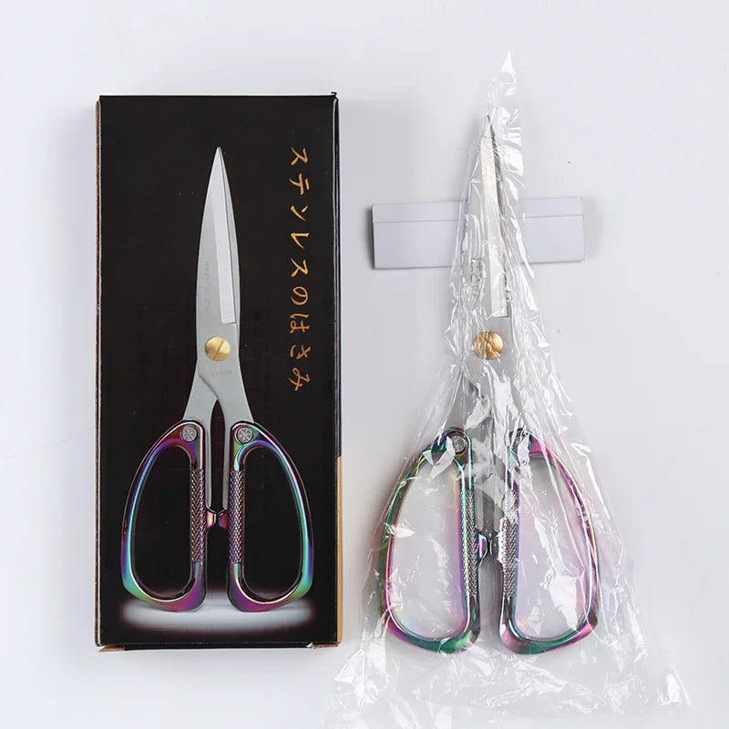 Multi-Purpose Diamond Pattern Stainless Steel Household Scissors Alloy Handle Powerful Shears for Home Craft Office Use