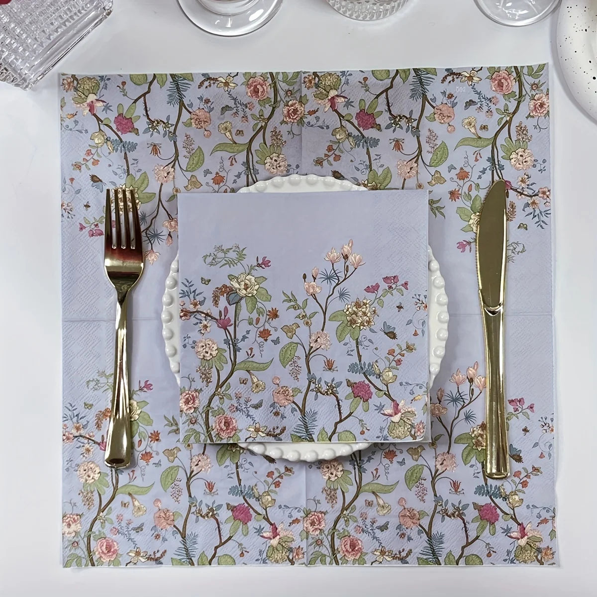 20pcs Vintage Wildflower Disposable Napkins for Parties, Weddings, Birthdays - 13x13 Inch, Perfect for Desserts & Celebrations