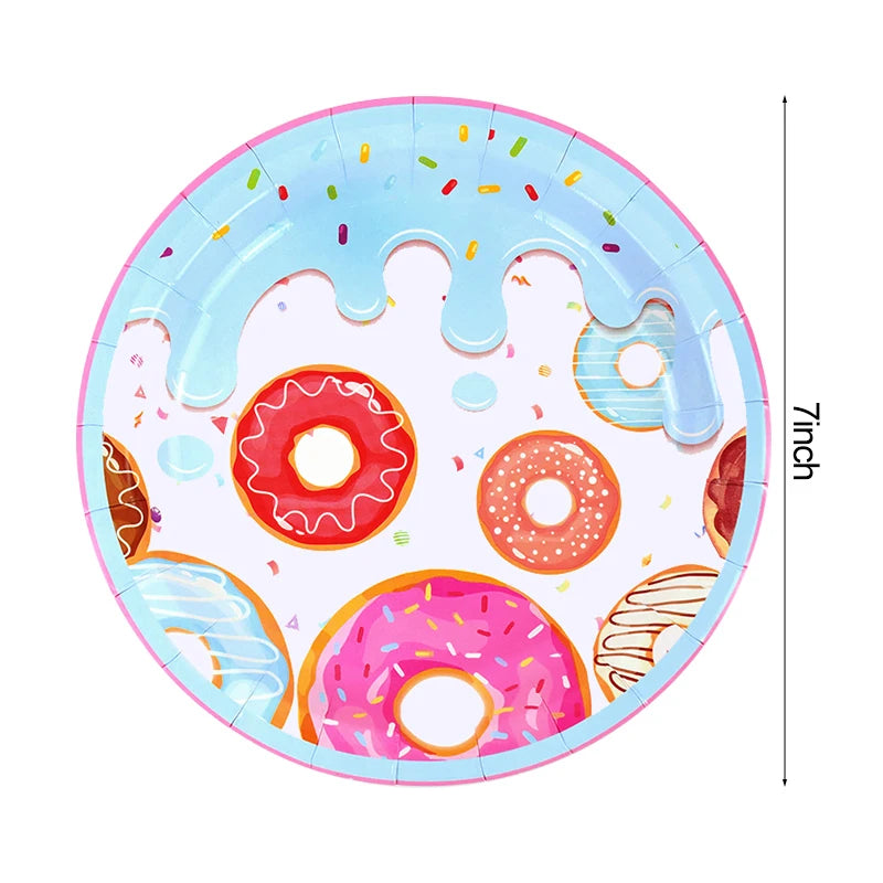 1Set Donut Party Decoration Disposable Tableware Plate Cup Napkins Candy Gift Bags Kids Baby Girl 1st Birthday Party Supplies