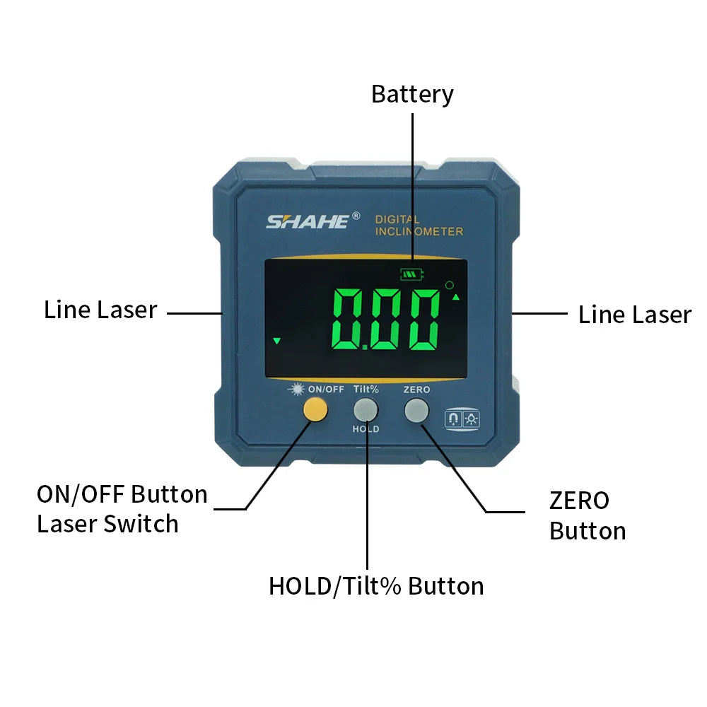 SHAHE Digital Angle Finder Protractor, 2 In 1 Digital Level Angle Gauge Chargeable Digital Inclinometer Angle Measuring Tool