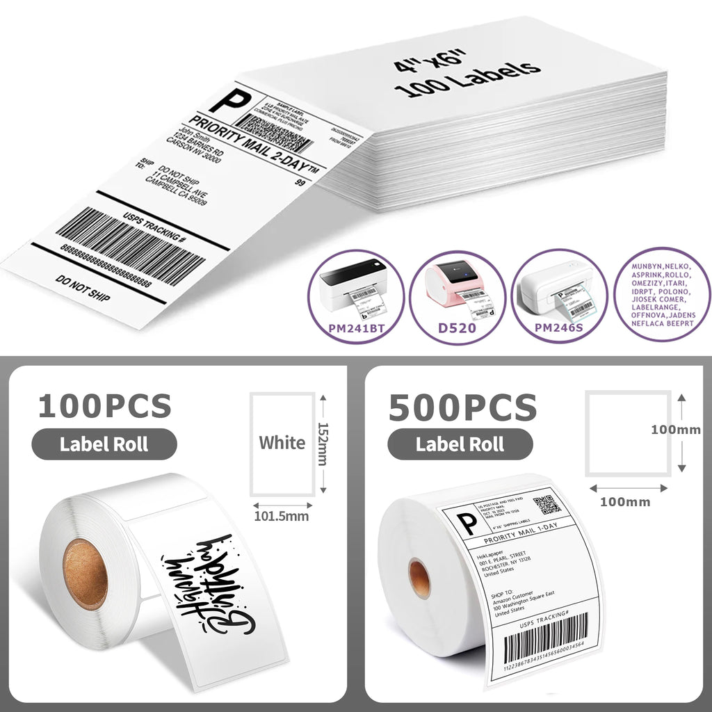 A6 Size 4x6'' Shipping Labels FanFold Paper 241BT 246S D520 Zebra Munbyn NELKO ROLLO  for LOGO Barcode