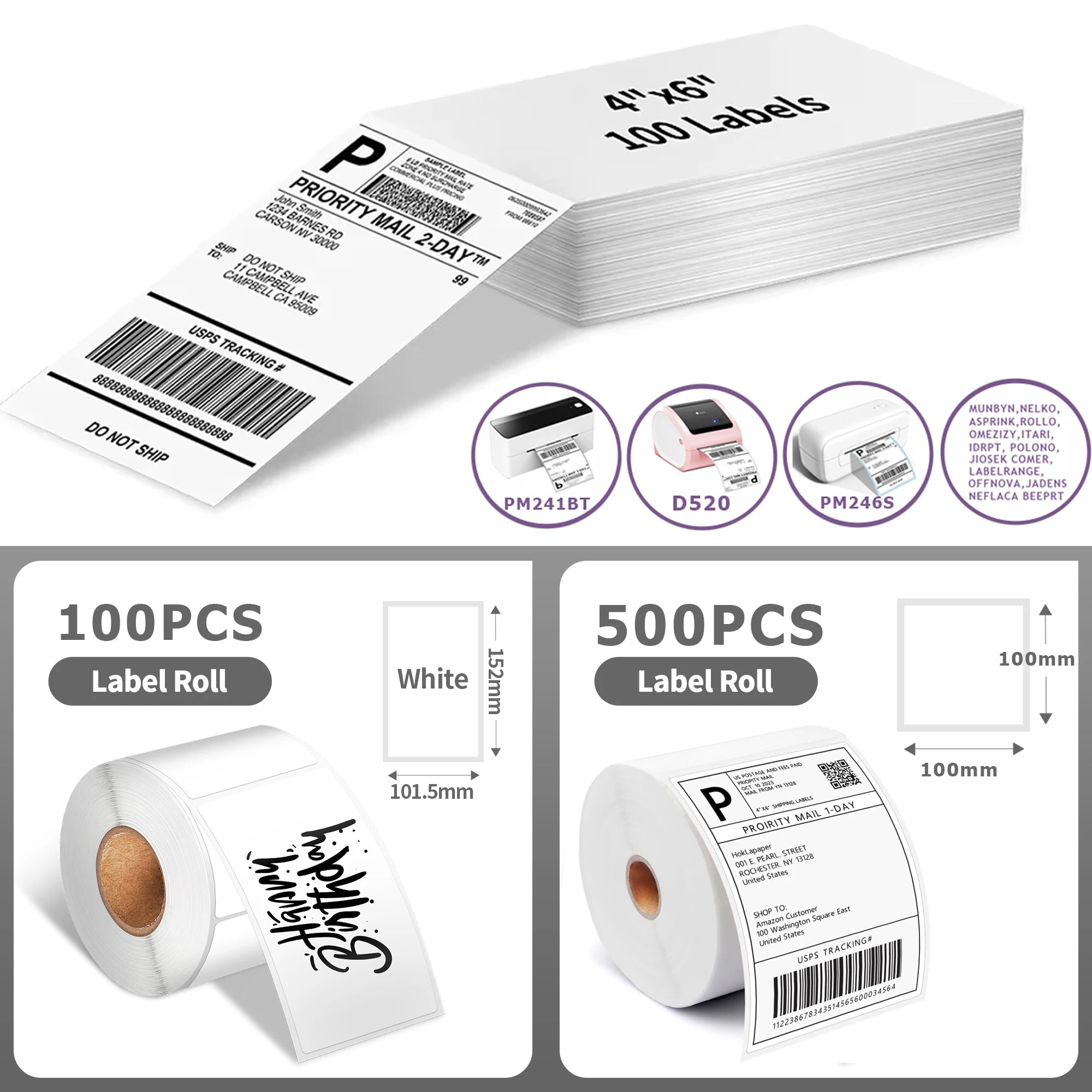 A6 Size 4x6'' Shipping Labels FanFold Paper 241BT 246S D520 Zebra Munbyn NELKO ROLLO  for LOGO Barcode
