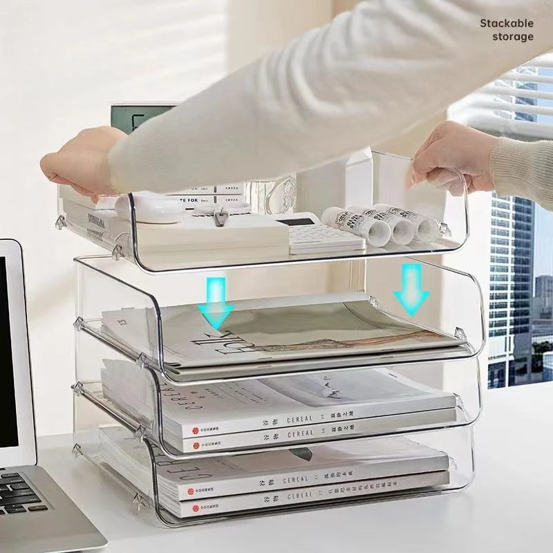Multi-Purpose Desktop Organizer with Stackable Design, Sturdy Storage Box for A4 Files & Stationery