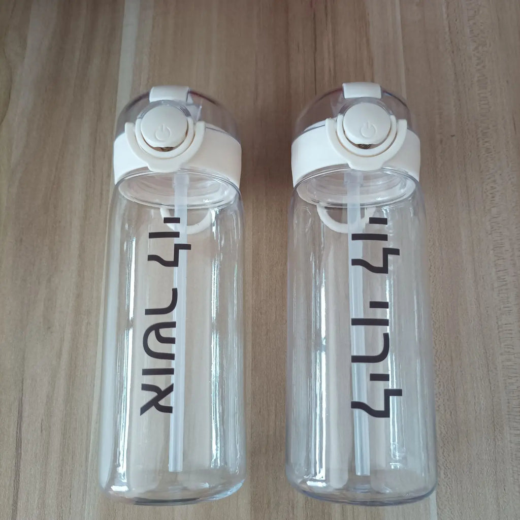 DIY 400MLSchool Bottle Plastic Customize Print Name Kid's Children Cup Straw Tube Ring Handle Easy Take Food Safety Material