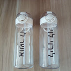 DIY 400MLSchool Bottle Plastic Customize Print Name Kid's Children Cup Straw Tube Ring Handle Easy Take Food Safety Material