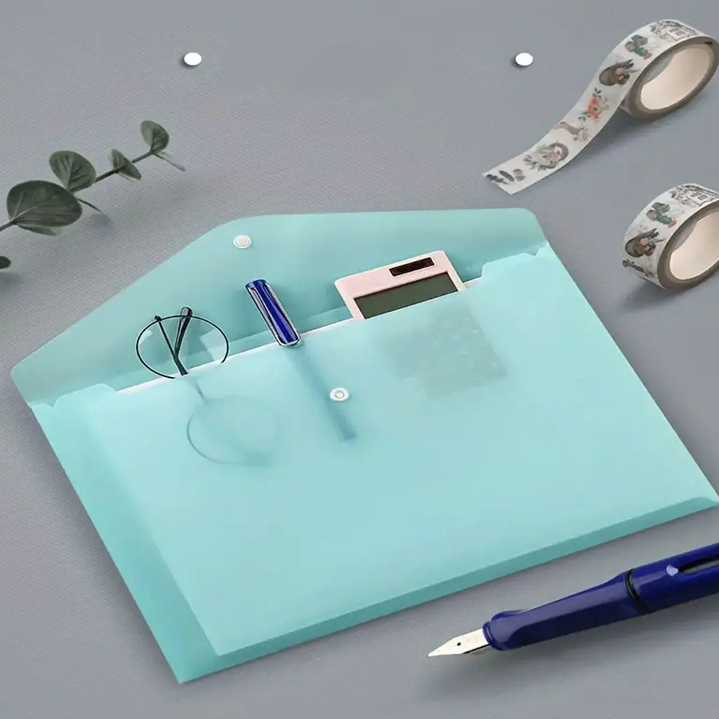 WQN-5PCS PP Plastic Envelope Clear Reusable Plastic Envelope Waterproof Folder with Button A4 Size For School Office Supplies