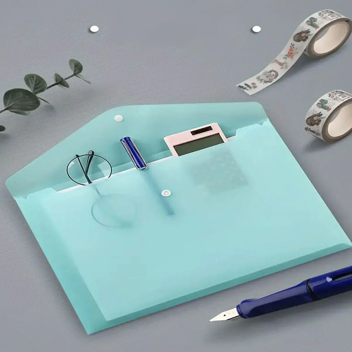 WQN-5PCS PP Plastic Envelope Clear Reusable Plastic Envelope Waterproof Folder with Button A4 Size For School Office Supplies