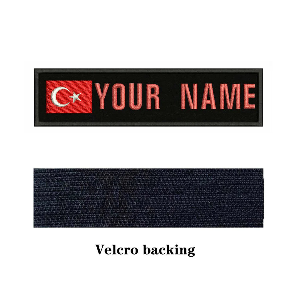 Turkish Flag Turkey 10X2.5cm Embroidery Custom Name Text Patch Stripes Badge Iron On Or  Patches