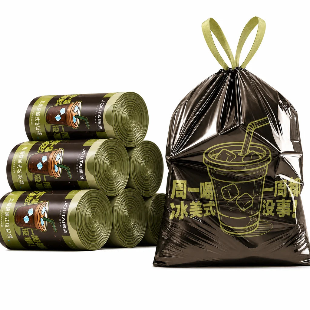 Printed Drawstring Trash Bags 20L Capacity Disposable Garbage Bin Liners Thickened Leakproof Rubbish Bags for Home Kitchen