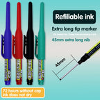 8Pcs 45mm Waterproof Long Head Nib Deep Hole Markers Pen Tile Carpenter Pen Multi-purpose for Woodworking Black/Blue/Red Ink