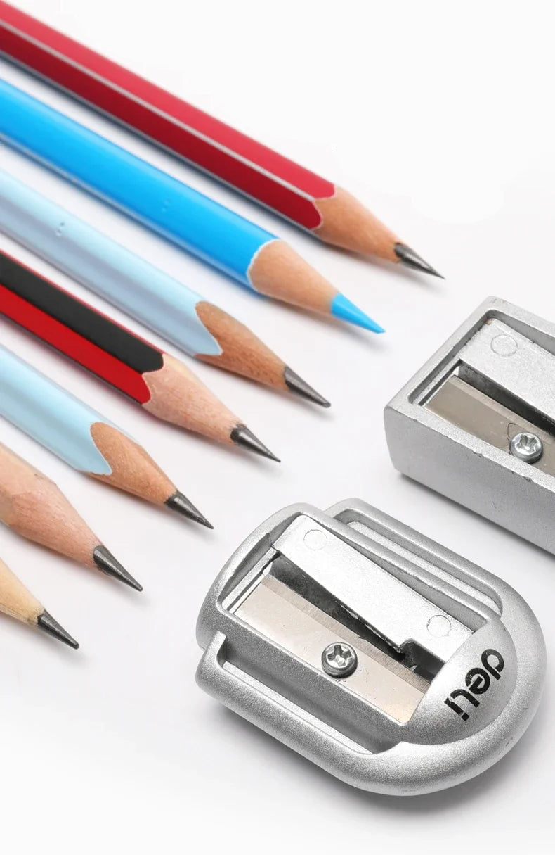 1/2Pcs Deli Zinc Alloy Pencil Sharpener Silver Metal Sharpener School Office Sharpener Stationery Supplies