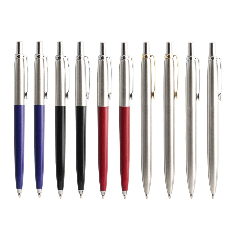 10 Pcs/Set Metal Ballpoint Pens Automatic Ball Pen G2 Refill Black Blue Ink For School Office Stationery Supplies Writing 0.7mm