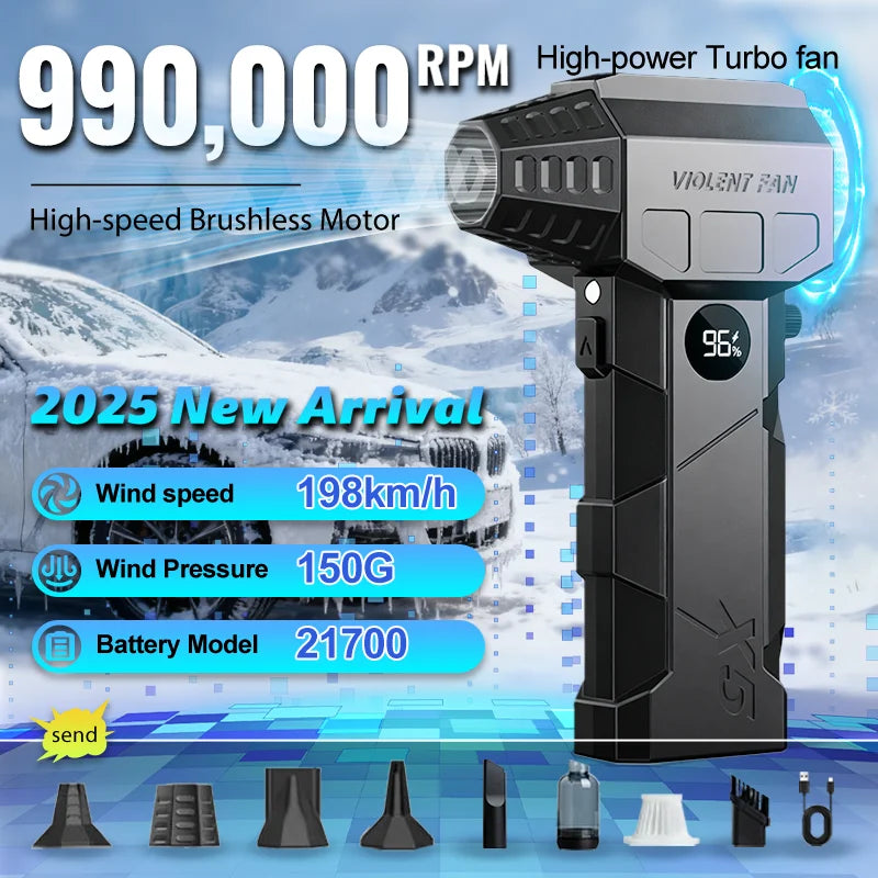 990000RPM Electric Air Blower, Hight-speed Turbo Blower Jet, Brushless Motor with Vacuum kit, Powerful Duster, Christmas Gifts