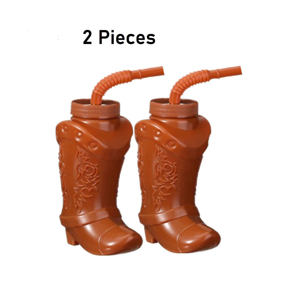 Plastic Cowboy Boot Cups with Straws and Lids Reusable Cowboy Cup for Western Themed Party Supplies Rodeo Birthday Decorations