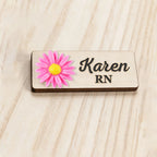 Personalized 3D Chrysanthemum Wooden Name Tag Badge with Magnetic or Pin Backing, Daisy Flower Nurse Teacher Doctor Name Tag,