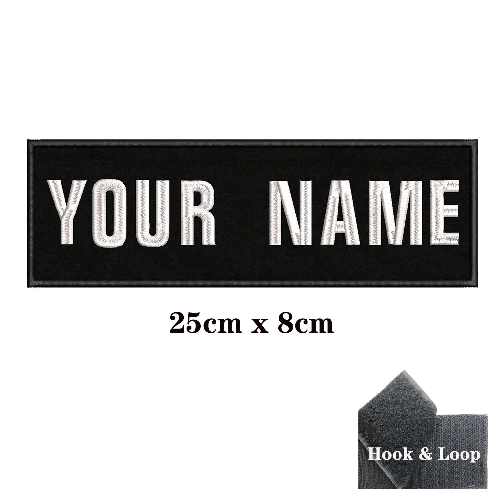 1PC Custom Name Embroidery Patch Stripes Badge Iron On Or Hook Loop 10X2.5CM,8X5CM,10X4CM, 8X2.5CM,12X2.5CM,15X5CM,20X7CM,black