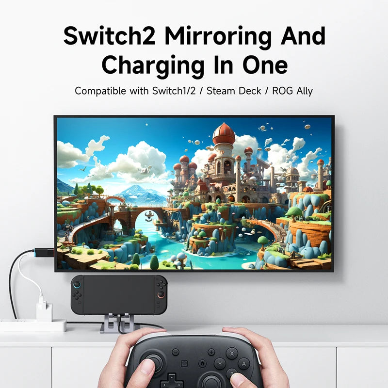 Hagibis Portable TV Dock for Switch/Switch2/OLED 4K@60Hz USB C to HDMI Cable Adapter 100W PD Power Supply for Laptops ROG Ally