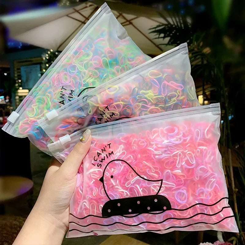 Kids Elastic Hair Accessories, 500Pcs Colorful Disposable Ponytail Rubber Bands for Girls