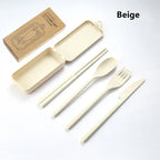 4Pcs Portable Tableware Set Wheat Straw Dinnerware Detachable Cutlery Travel Tableware Picnic Dinnerware Set Camping Cutlery Set