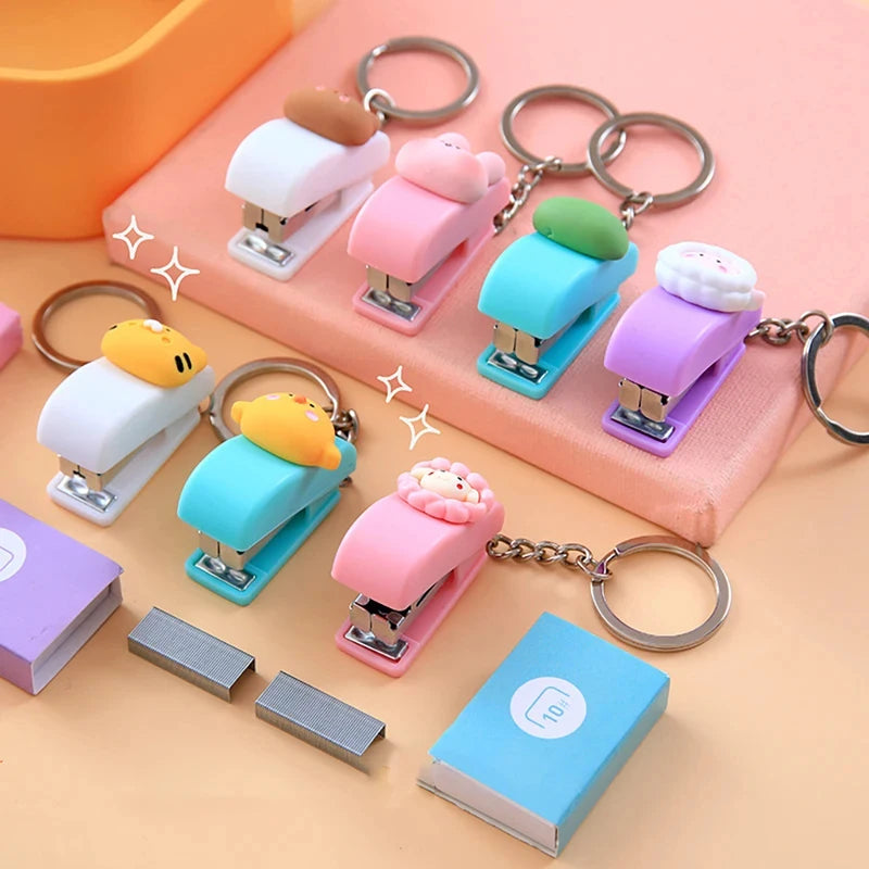 1-3sets Portable Cartoon Animal Mini Trumpet Stapler Paper Binder Stationery Staples Office Binding Tool School Kawaii Supplies
